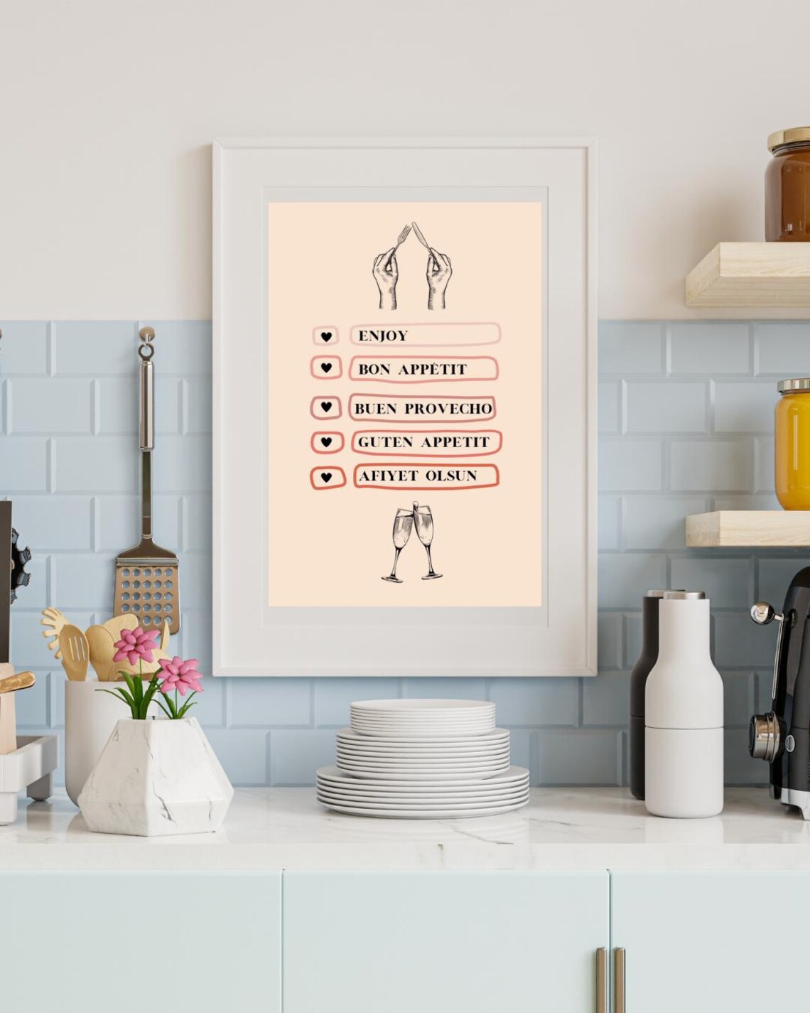 Enjoy The Meal, Multilingual Dining Art Print - Image 2