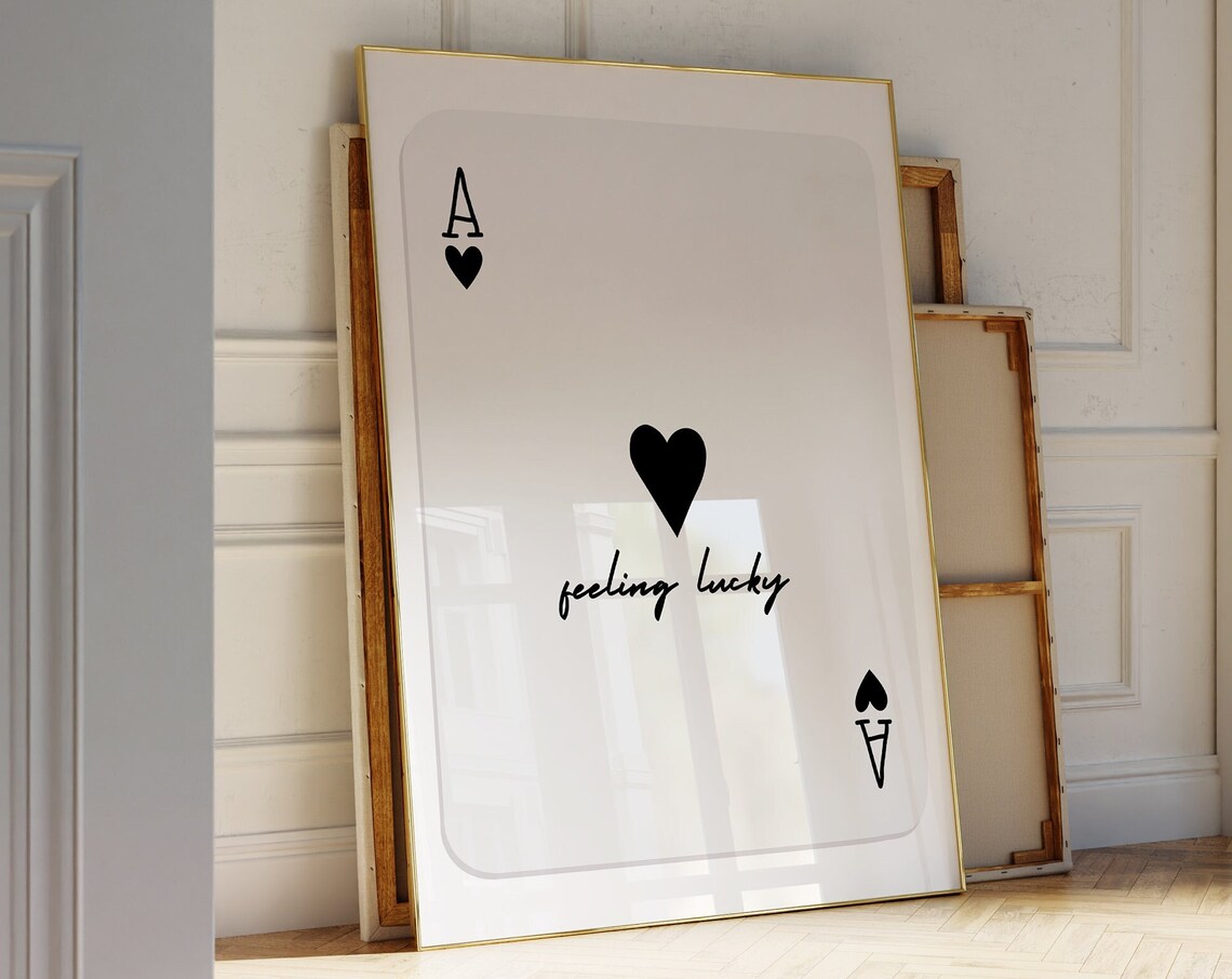 Lucky Girl Retro Card Print, Preppy Wall Art