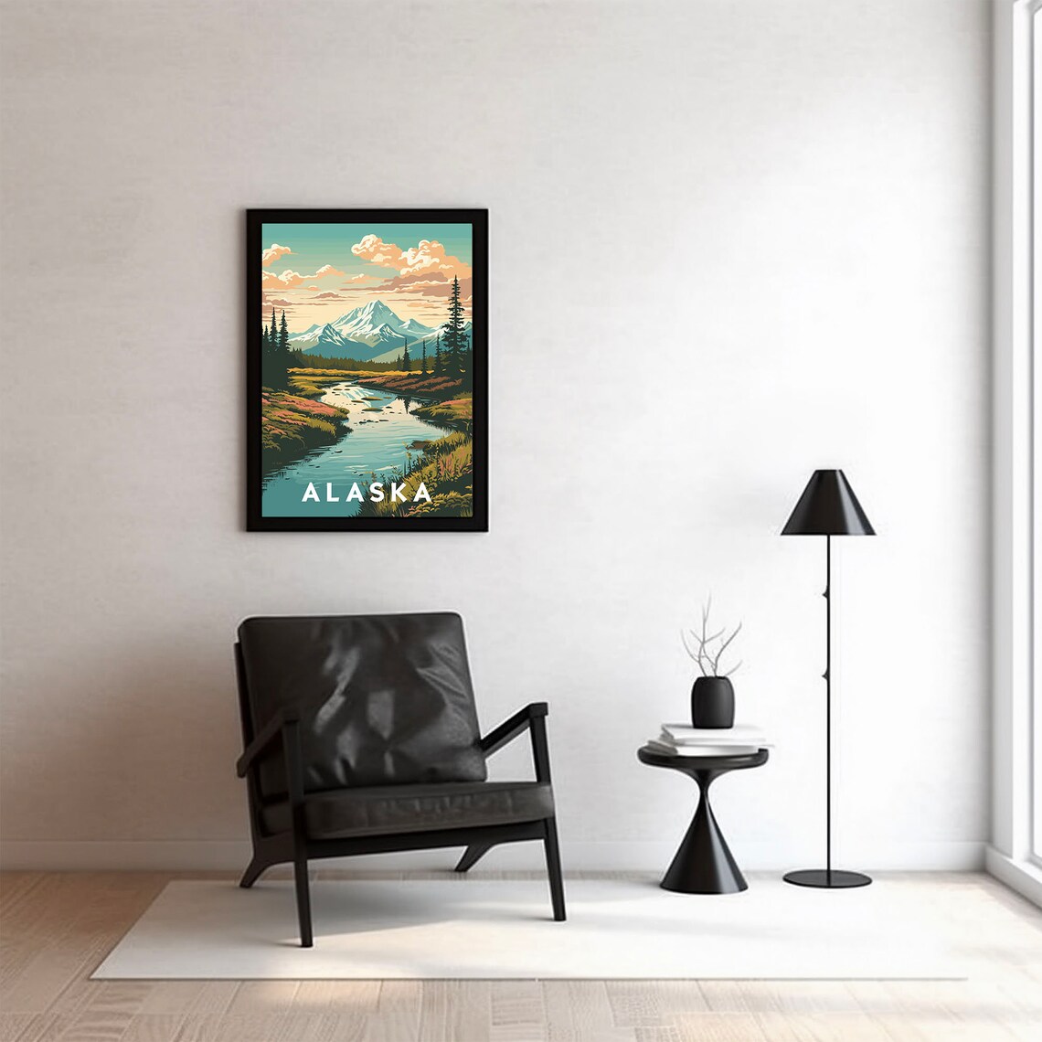 Alaska Snow Capped Mountain River Wilderness Northern Travel Poster - Image 2
