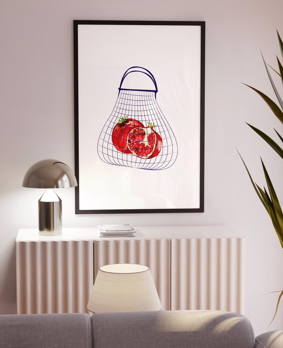 Pomegranates In String Market Bag Minimalist Kitchen Wall Poster - Image 3