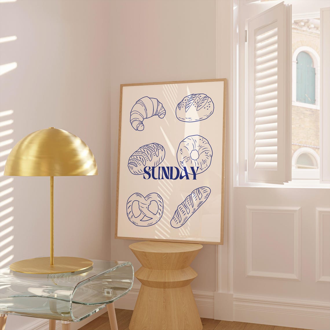 Sunday Bakery Blue Line Bread Illustration Kitchen Wall Poster - Image 3