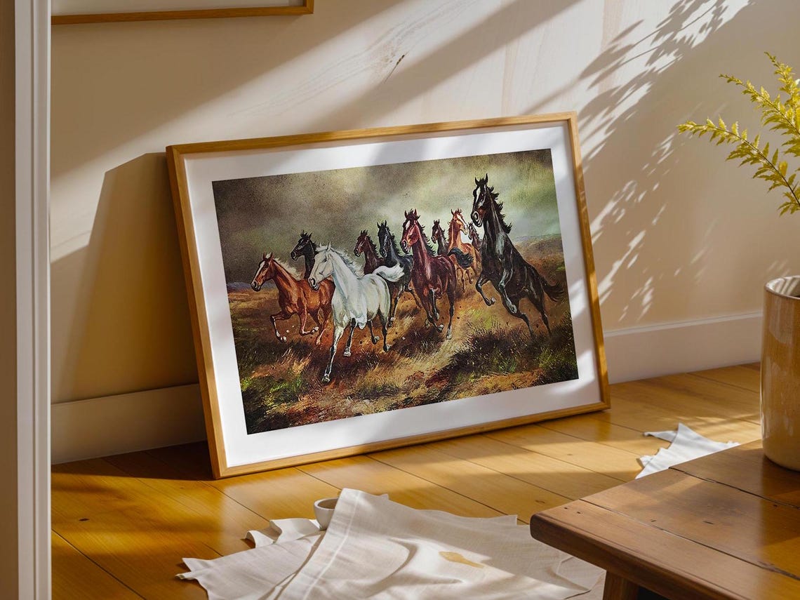 Running Horses Herd Vintage Western Prairie Painting Wall Poster - Image 2