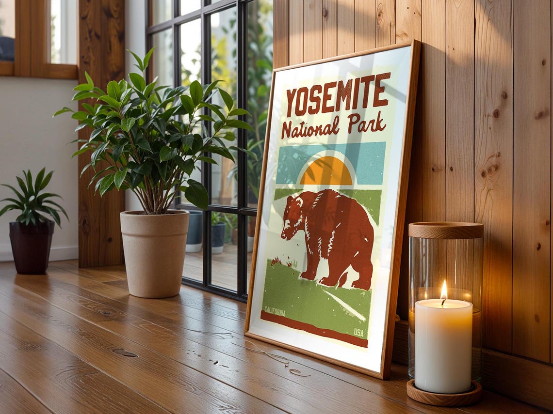 Yosemite Travel Print Retro Yosemite Art California Wall Art United States Travel Poster National Park Gift For Friend Outdoorsy Wall Decor - Image 2