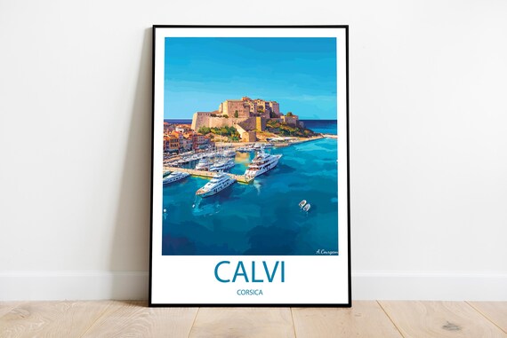 Handmade Calvi Corsica Poster Wall Art Modern Travel Framed Birthday Home Made Decor Gift Vector Illustration Print Painting