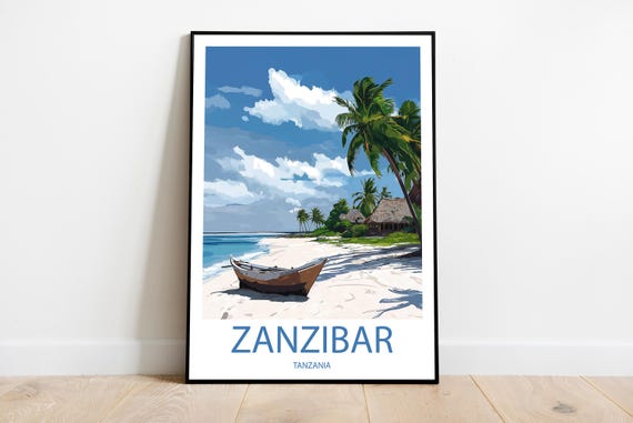 Handmade Zanzibar Tanzania Poster Wall Art Modern Travel Framed Birthday Home Made Decor Gift Vector Illustration Print