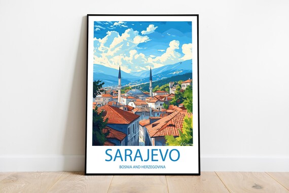 Handmade Poster Of Sarajevo Bosnia And Herzegovina Wall Art Modern Travel Framed Birthday Home Made Decor Gift Vector Custom Text