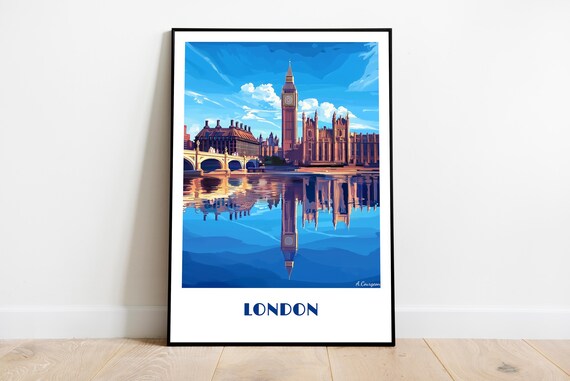 London Big Ben Westminster Bridge Thames Reflection Travel Poster