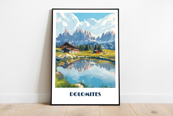 Handmade Dolomites Poster Wall Art Modern Travel Italy Decor Gift Illustration Print Painting Personalized Custom Text