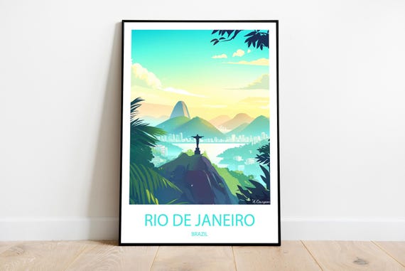 Handmade Poster Of Rio De Janeiro Brazil Wall Art Modern Travel Framed Birthday Home Made Decor Gift Illustration Print Painting
