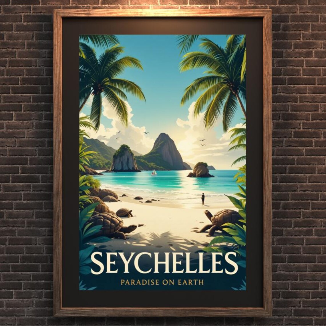 Seychelles Travel Poster, Tropical Beach Destination Print