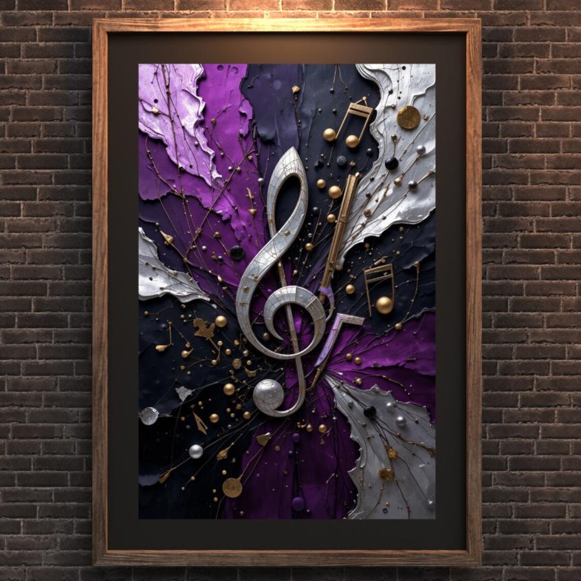 Purple Silver Treble Clef Textured Abstract Music Art Poster