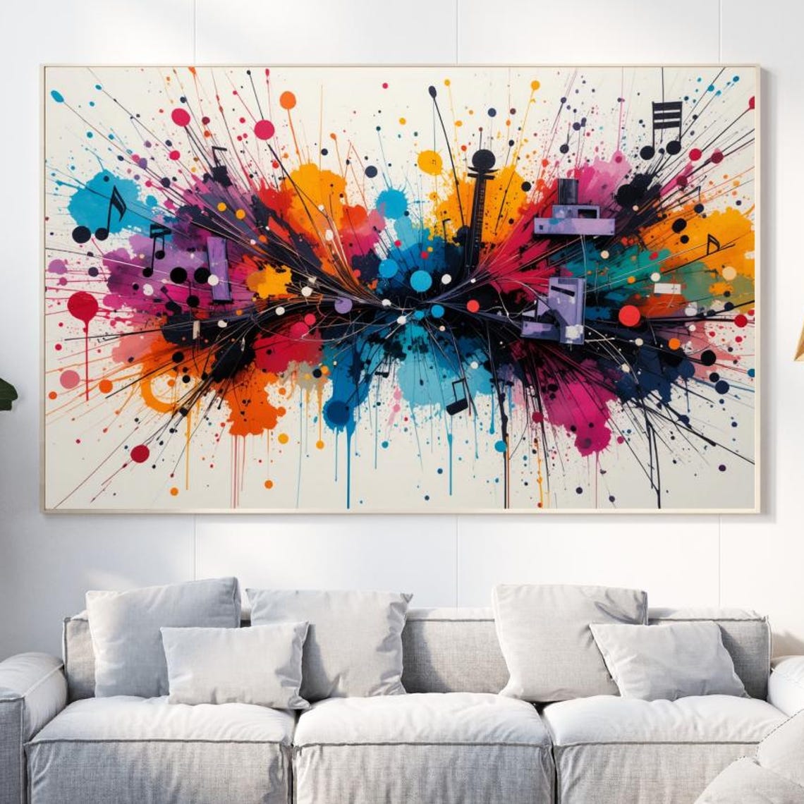 Wide Paint Splash Explosion with Music Notes Panoramic Art Poster