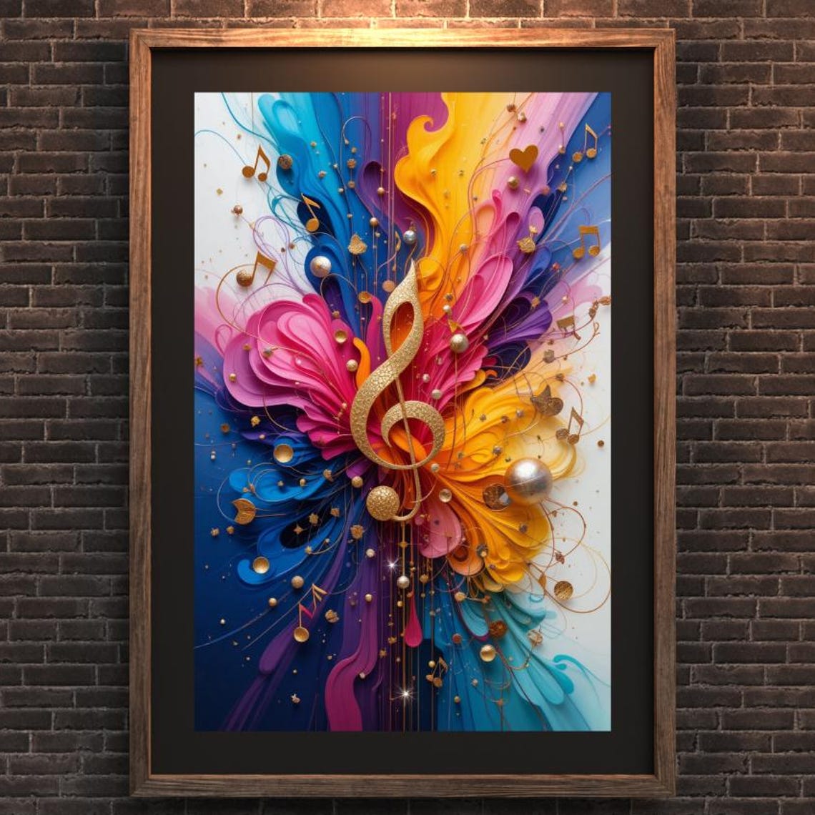 Watercolour Splash Treble Clef Poster with Pink and Orange Paint