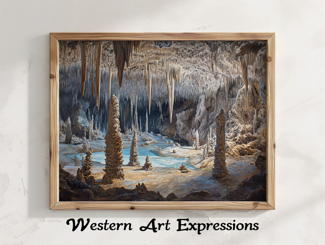 Carlsbad Caverns Stalactite Cave Interior Dramatic Oil Painting Poster