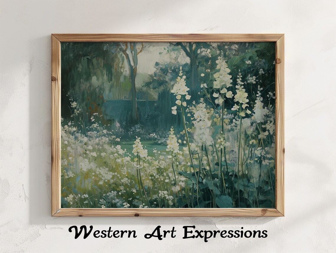 White Wildflower Meadow Impressionist Woodland Garden Art Poster