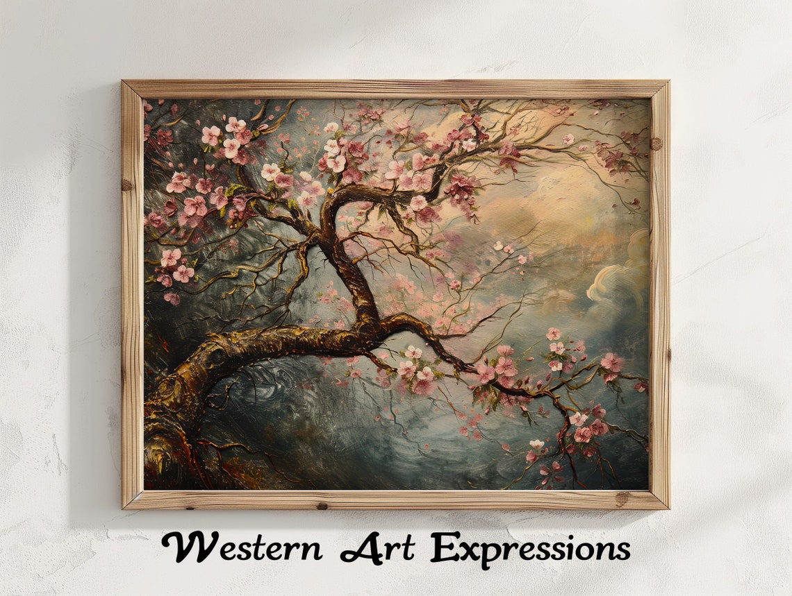 Black Cherry Branch Blooming Vintage Botanical Tree Wall Art