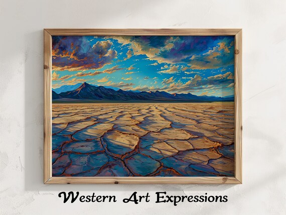 Alvord Desert Playa Sunset Cracked Earth Dramatic Oil Painting Poster