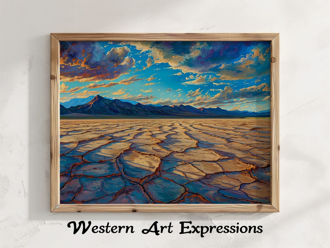 Alvord Desert Playa Sunset Cracked Earth Dramatic Oil Painting Poster