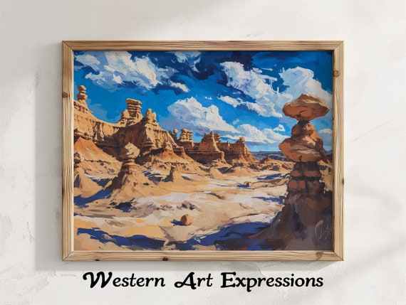 Goblin Valley State Park Oil Painting Print Rustic Decor Landscape Wall Art