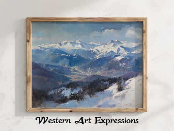 Rustic Mountain Landscape Painting Oil Print Decor Wall Art