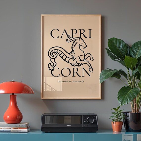 Capricorn Zodiac Print Celestial Vintage Wall Art Astrology Sign Poster Gifts Decor