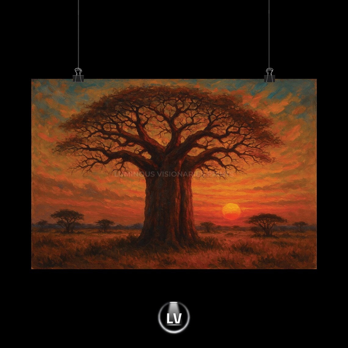 Baobab Tree Sunset Poster, African Living Room Art