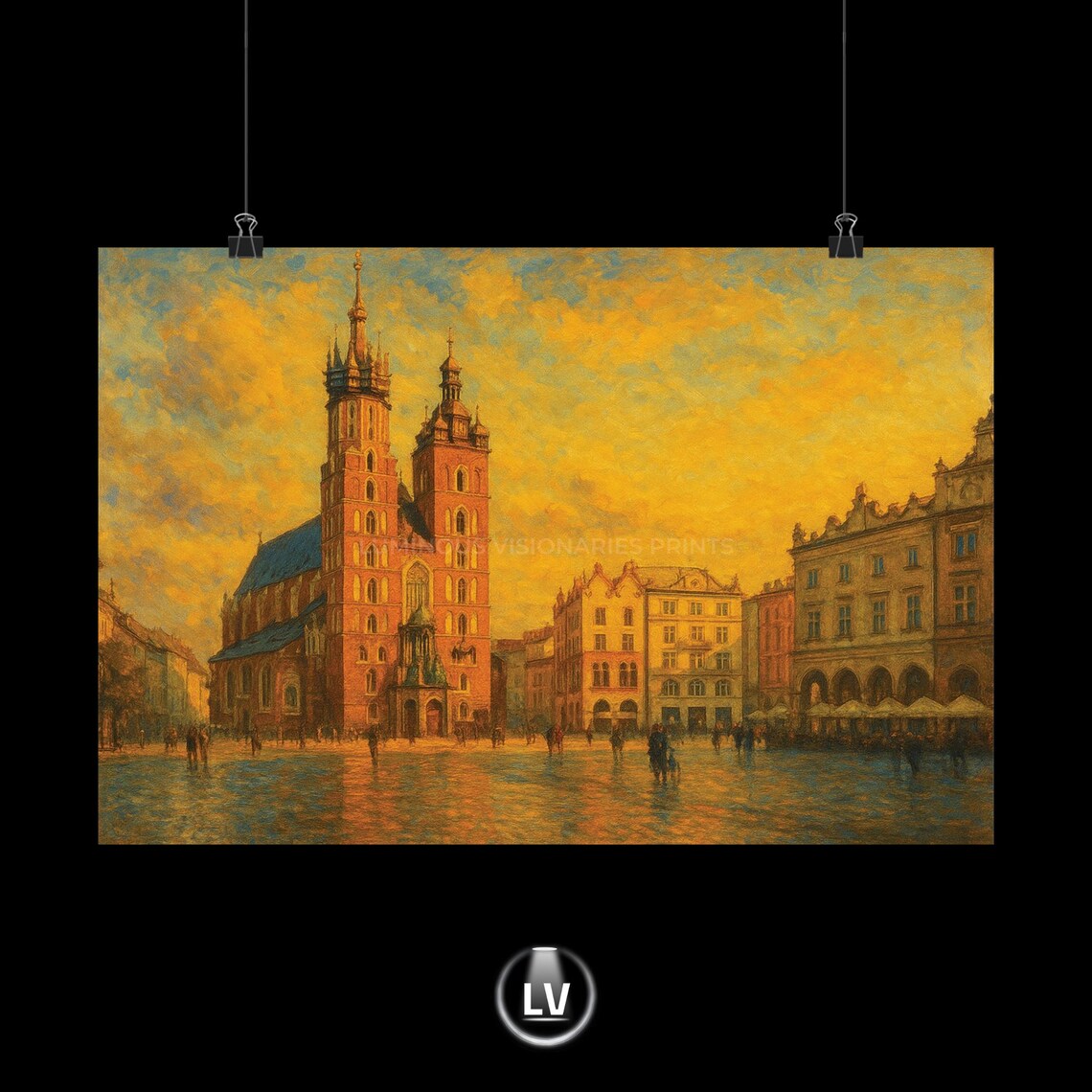 St Marys Basilica Krakow Poland Golden Old Town Market Painting Poster