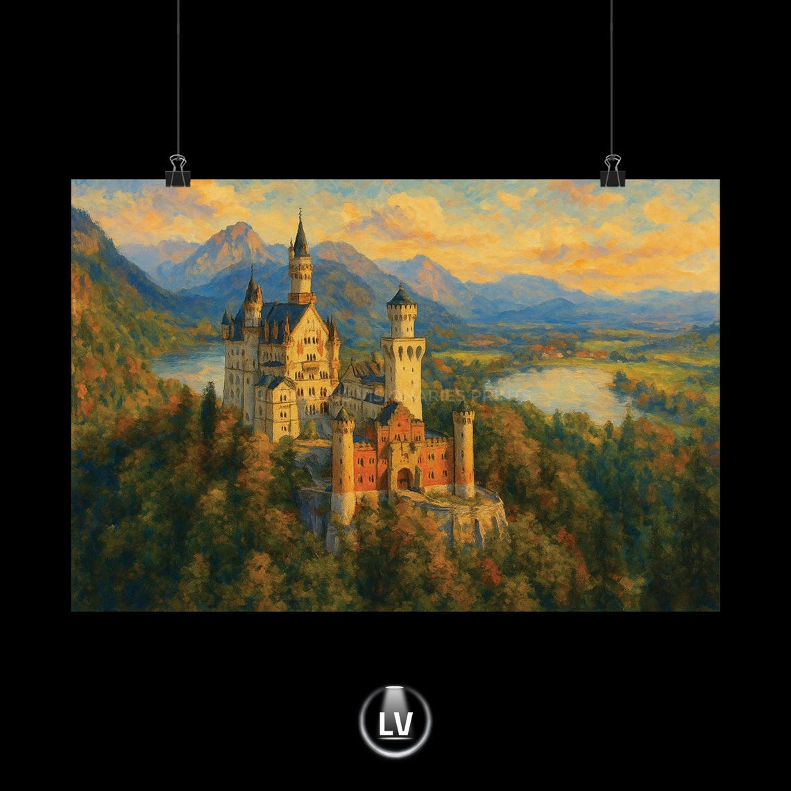 Neuschwanstein Castle Bavarian Alps Germany Oil Painting Poster