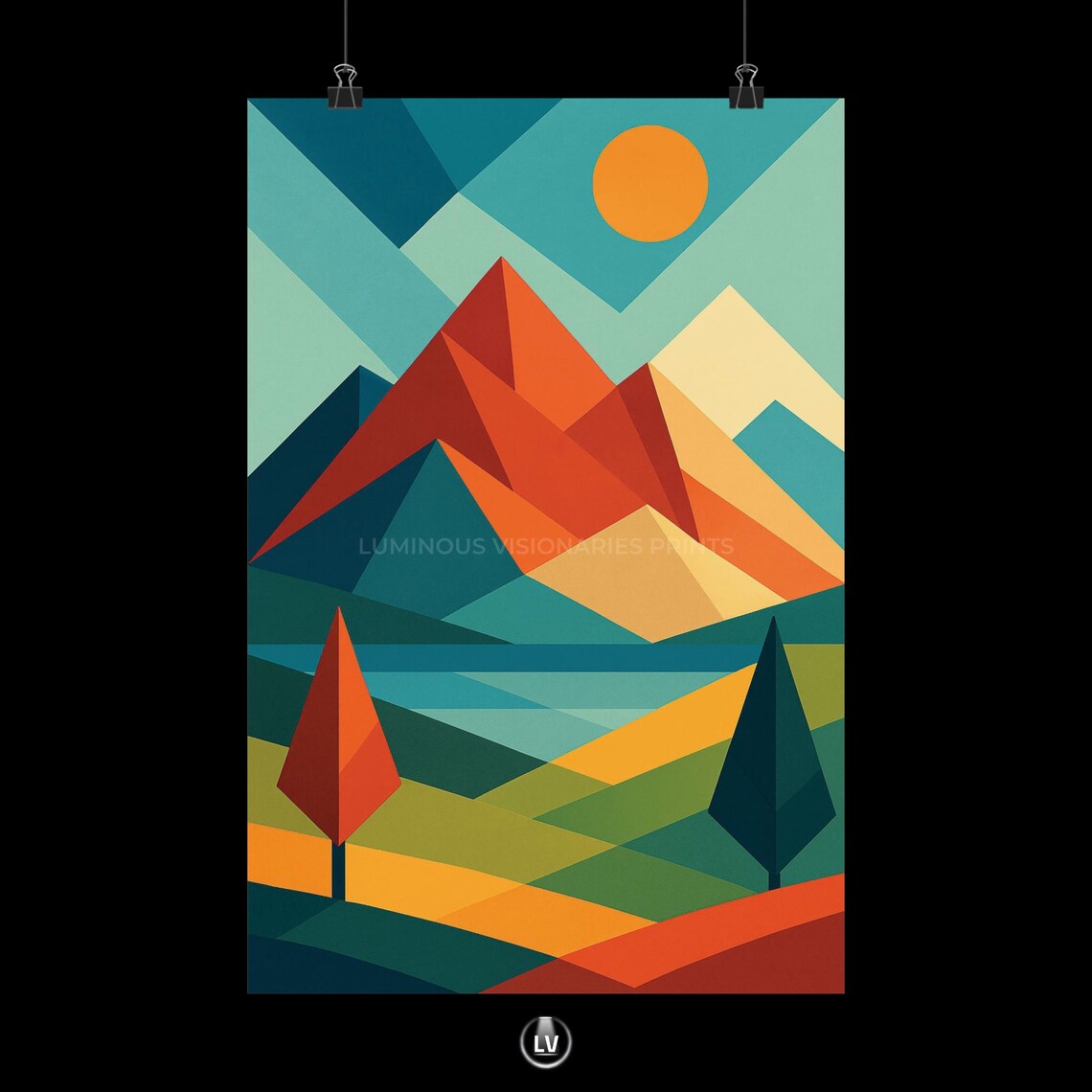 Modern Geometric Landscape Art Print, Home Decor