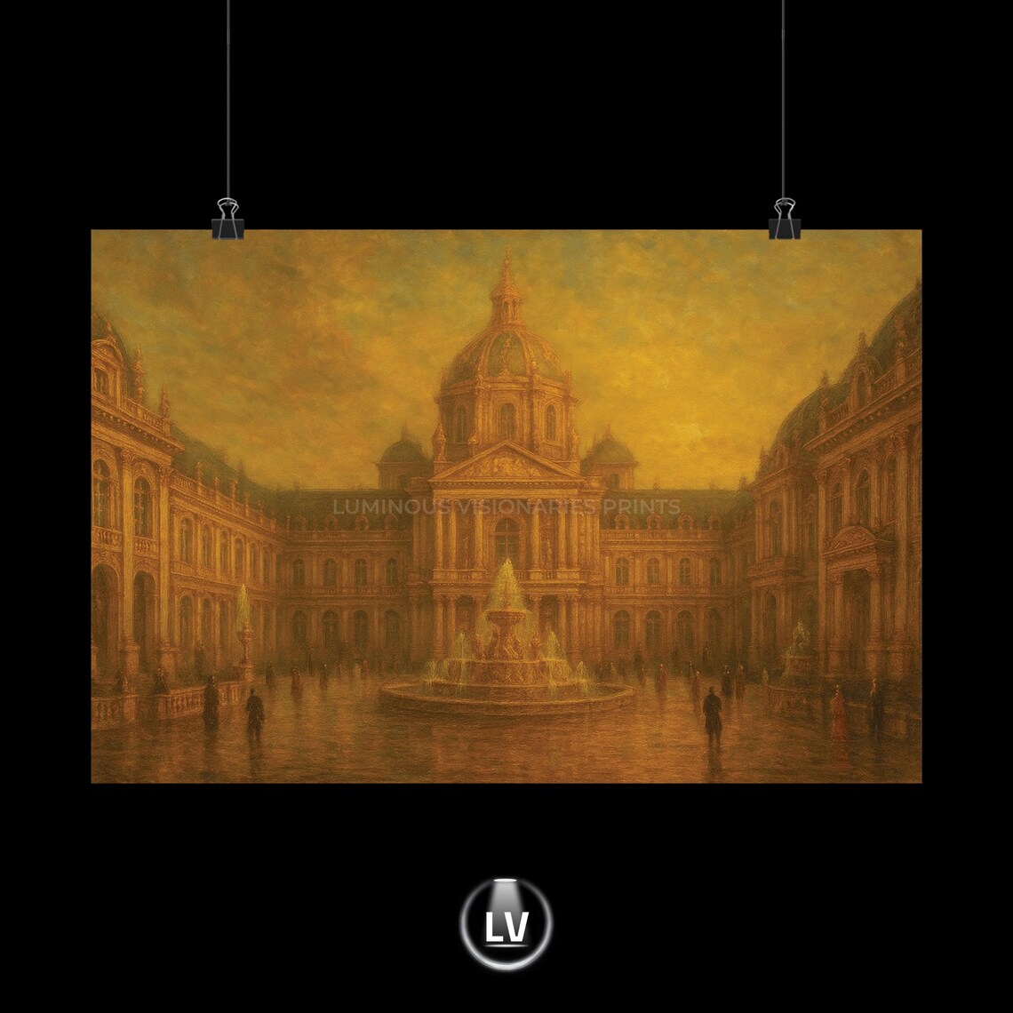 Golden Baroque Palace Dome Fountain Vintage Oil Painting Poster