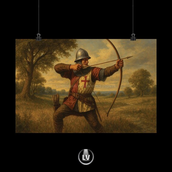Medieval English Longbowman Drawing Bow Battle Ready History Art Poster