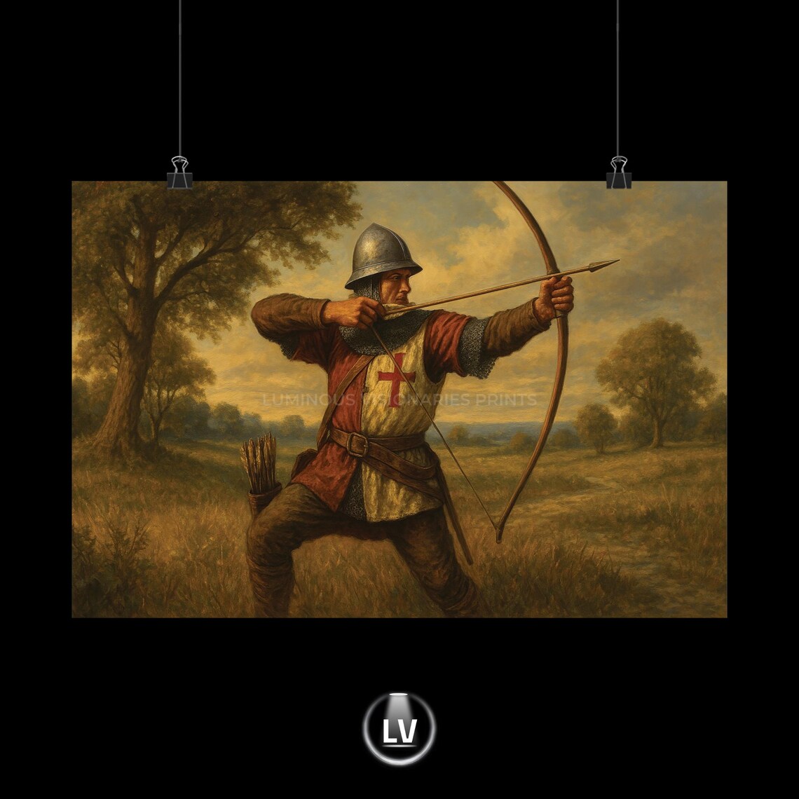 Medieval English Longbowman Drawing Bow Battle Ready History Art Poster