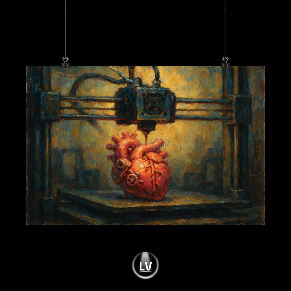 3D Printer Creating Anatomical Heart Industrial Medical Art Painting Poster