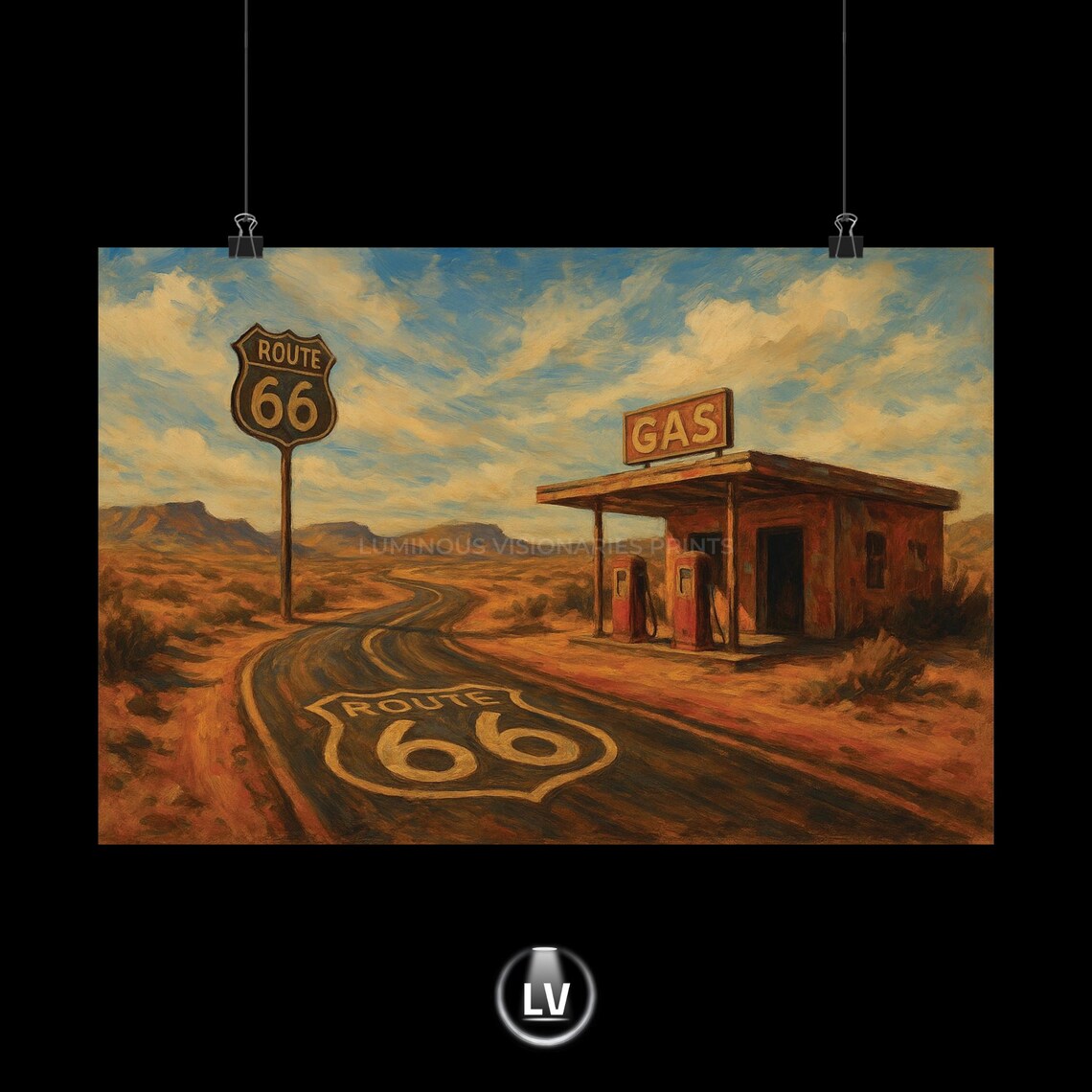 Vintage Route 66 Poster, Retro Travel Decor