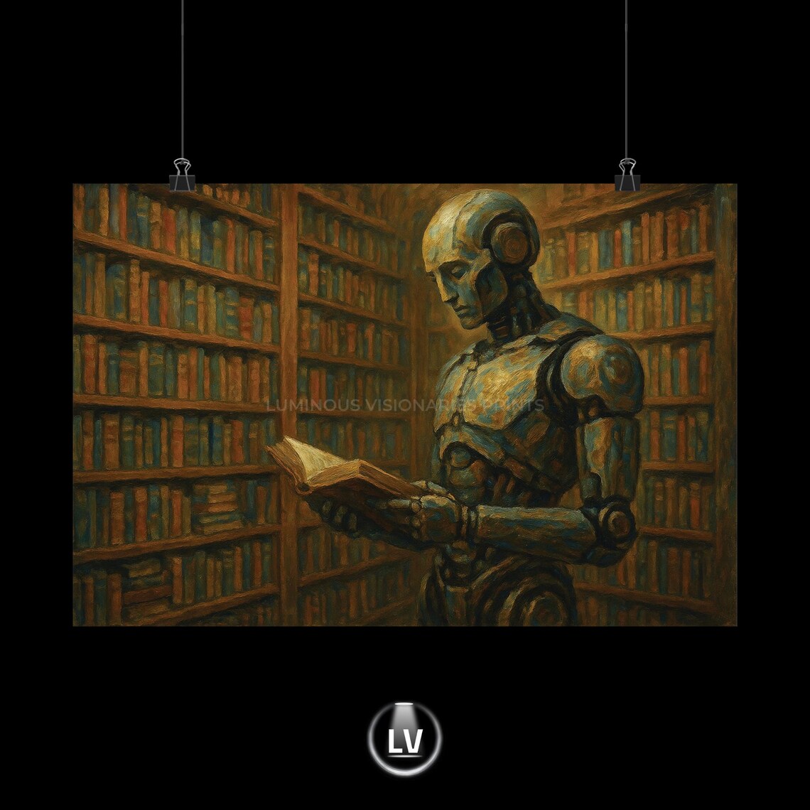 Robot Book Lover Sci-Fi Art Print, Geek Gift
