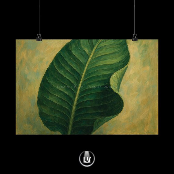 Big Green Leaf Botanical Art Poster Tropical Foliage Painting Wall Decor Home