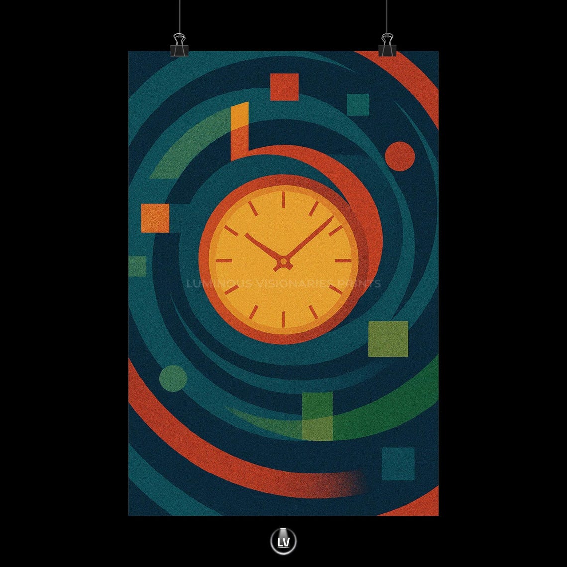 Retro Abstract Orange Clock Time Swirl Geometric Wall Poster