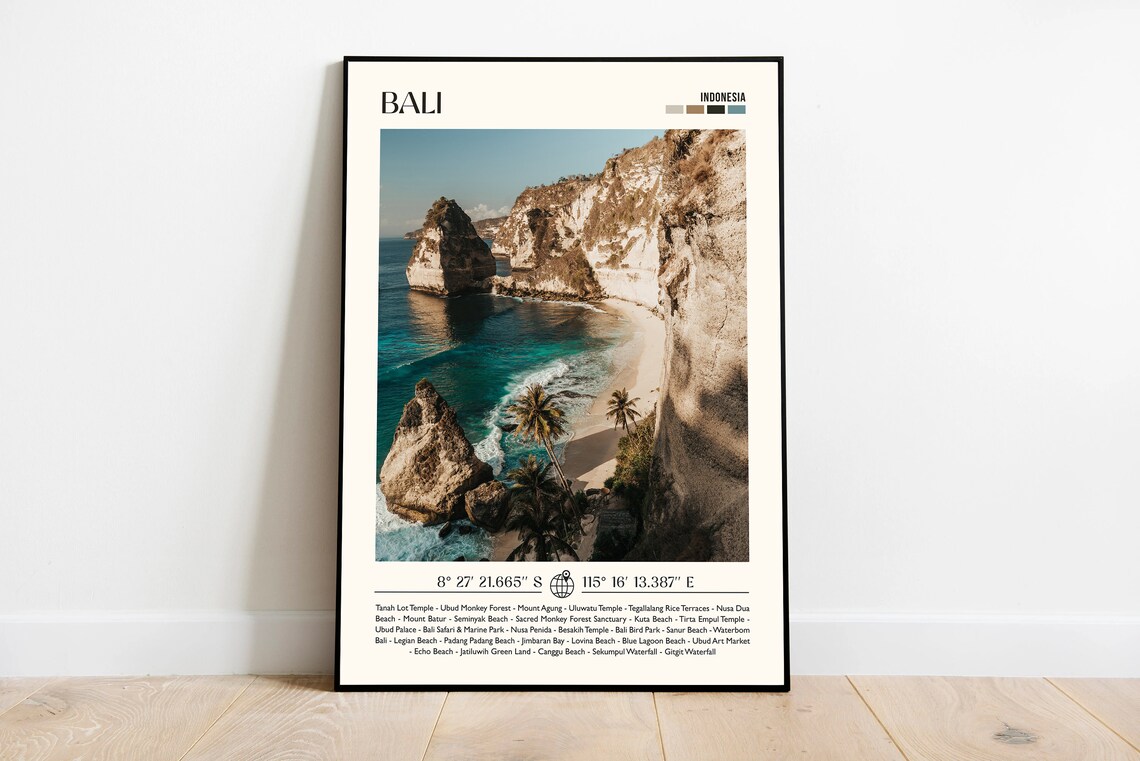 Bali Indonesia Limestone Cliffs Cove Beach Photo Travel Poster