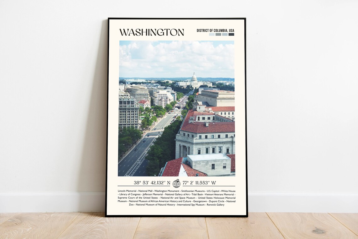 Washington DC Daytime Skyline Photo Travel Poster USA Capital Landmarks