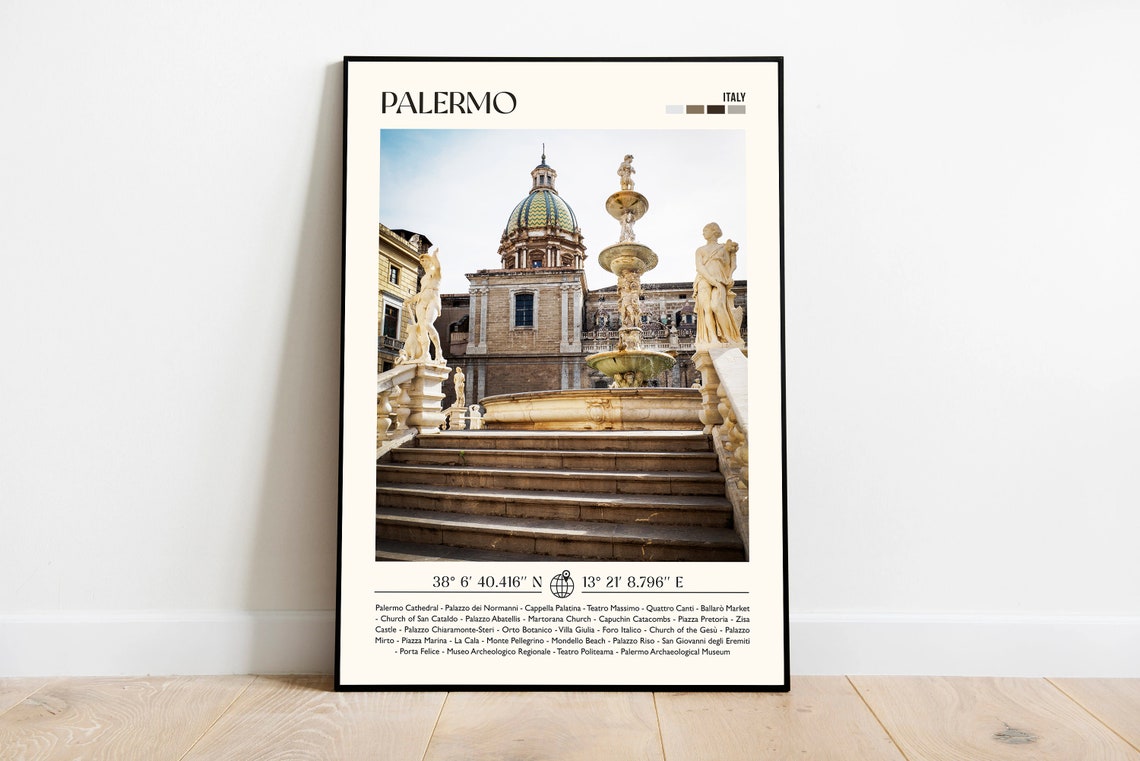 Palermo Italy Cathedral Square Photo Poster With Landmark Guide List