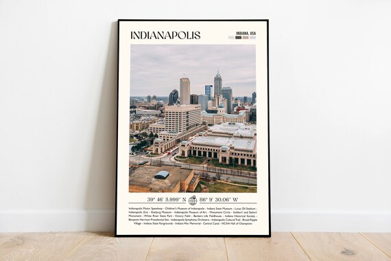 Indianapolis Indiana Downtown Skyline Photography Travel Poster