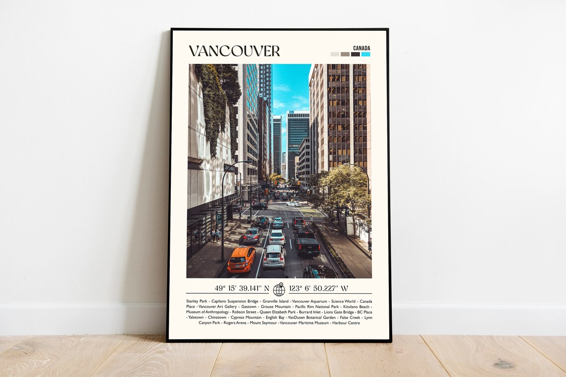 Vancouver Canada Downtown Street Skyline Photography Travel Poster