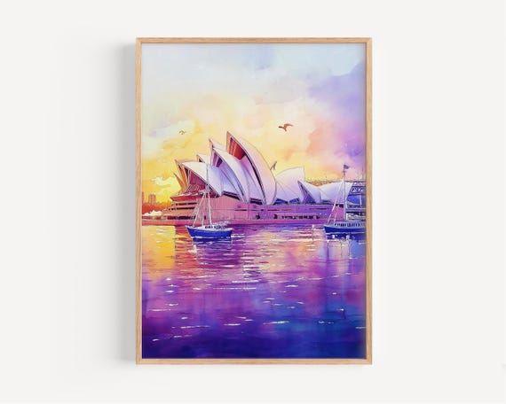 Sydney Watercolor Painting Wall Art Print Poster Travel Decor Illustration Home Australia Artwork
