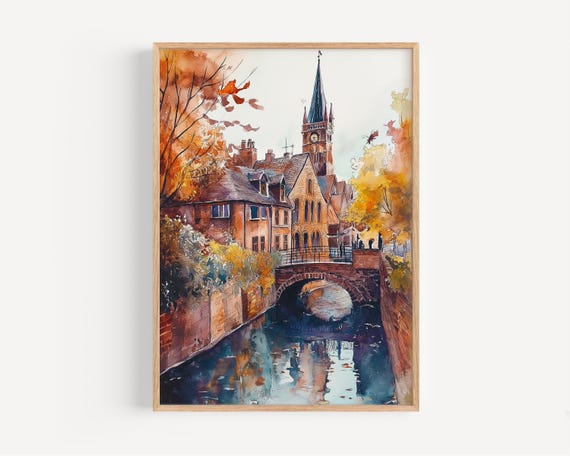 Coventry Watercolor Painting Wall Art Print Uk Travel Poster Decor Illustration Home