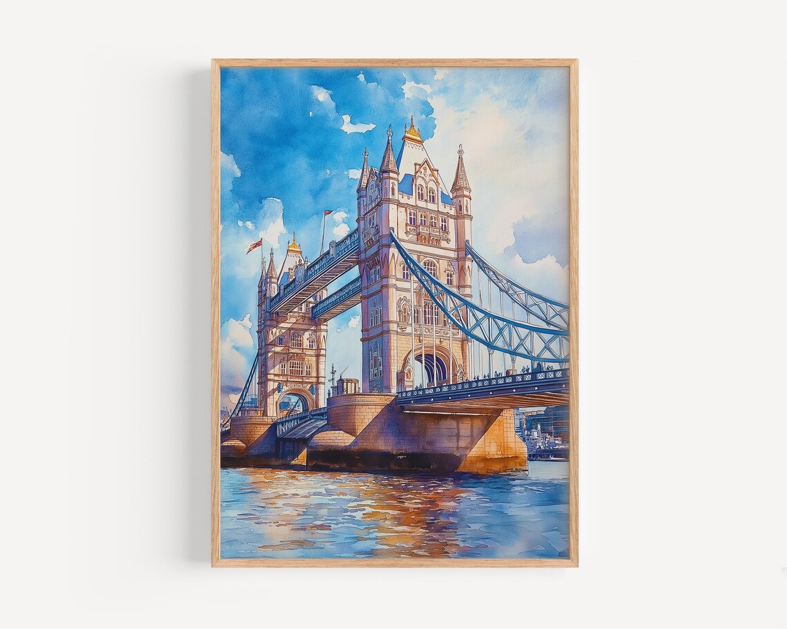 Tower Bridge London Watercolor City Thames River Landmark Poster