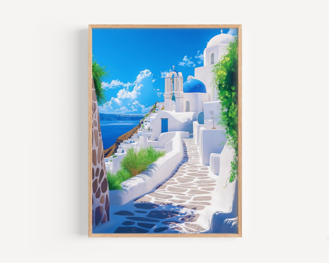 Santorini Watercolor Travel Poster, Greece Art Print