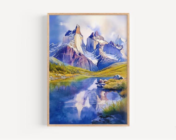 Torres Del Paine Watercolor Print Wall Art Chile Painting Mountain Nature Decor Adventure Travel Gift