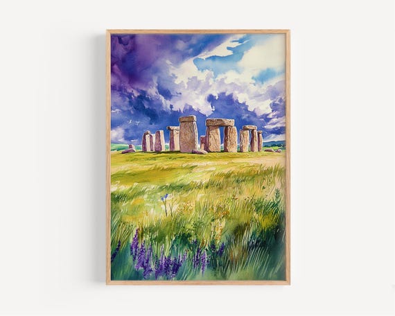 Stonehenge Watercolor Painting Wall Art Print Uk Poster Travel Decor Illustration Home England Artwork