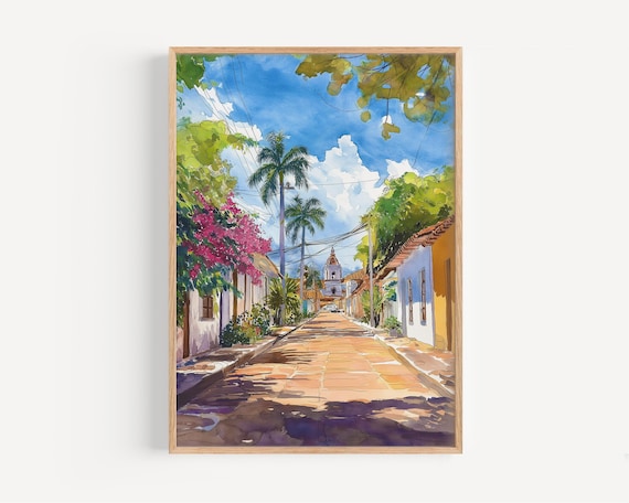 Asuncion Paraguay Colonial Street Church Watercolor Travel Poster