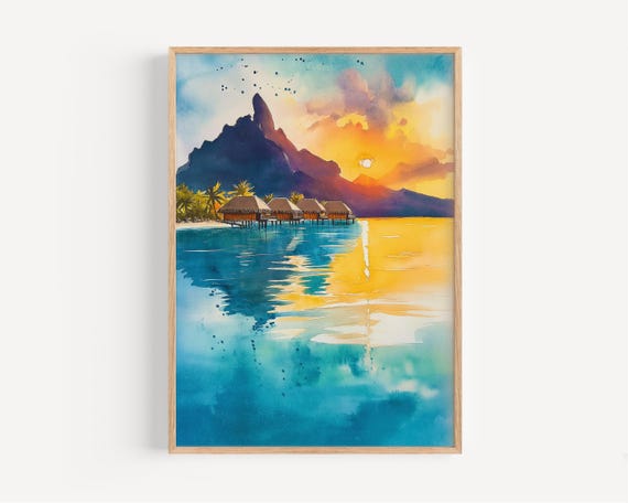 Bora Watercolor Print Wall Art Island Poster Travel Decor Illustration Home Beach Artwork